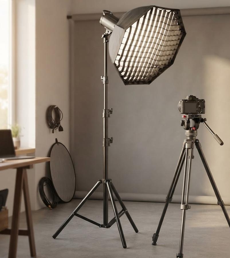 Professional 110-inch Air-Cushioned Light Stand in a working studio setup