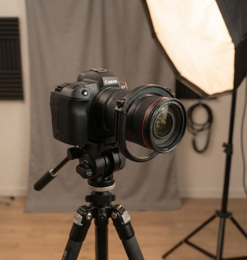 Clear Filter A for Canon EF-EOS R Adapter in a working studio setup
