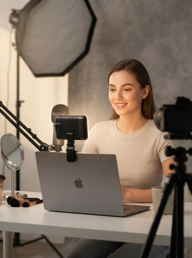 LED Portable Selfie and Conference Light in a working studio setup