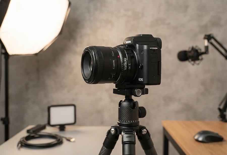 EF-EOS M Auto-Focus Lens Converter Ring in a working studio setup