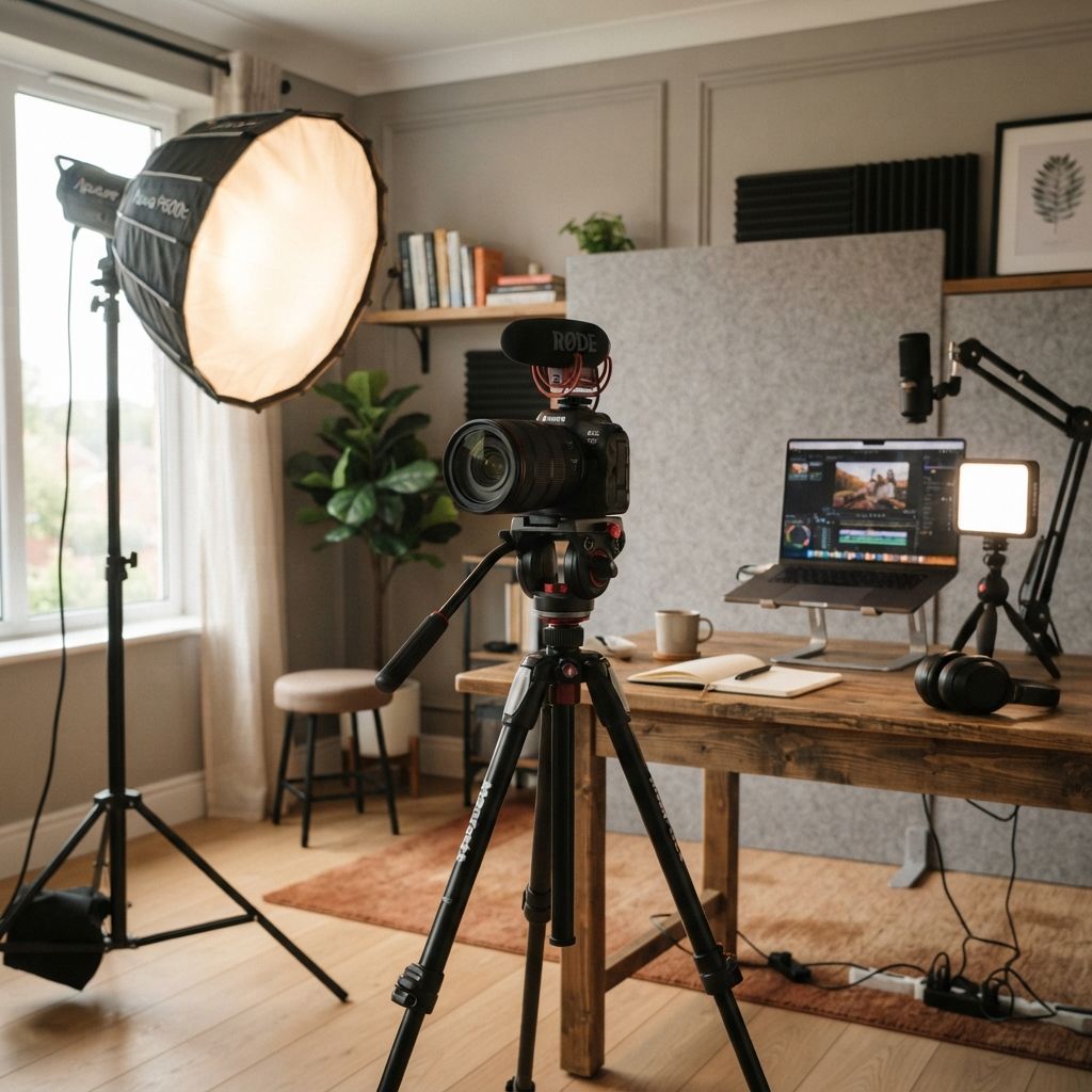 Vallkay light stand and LED wand in a home studio corner